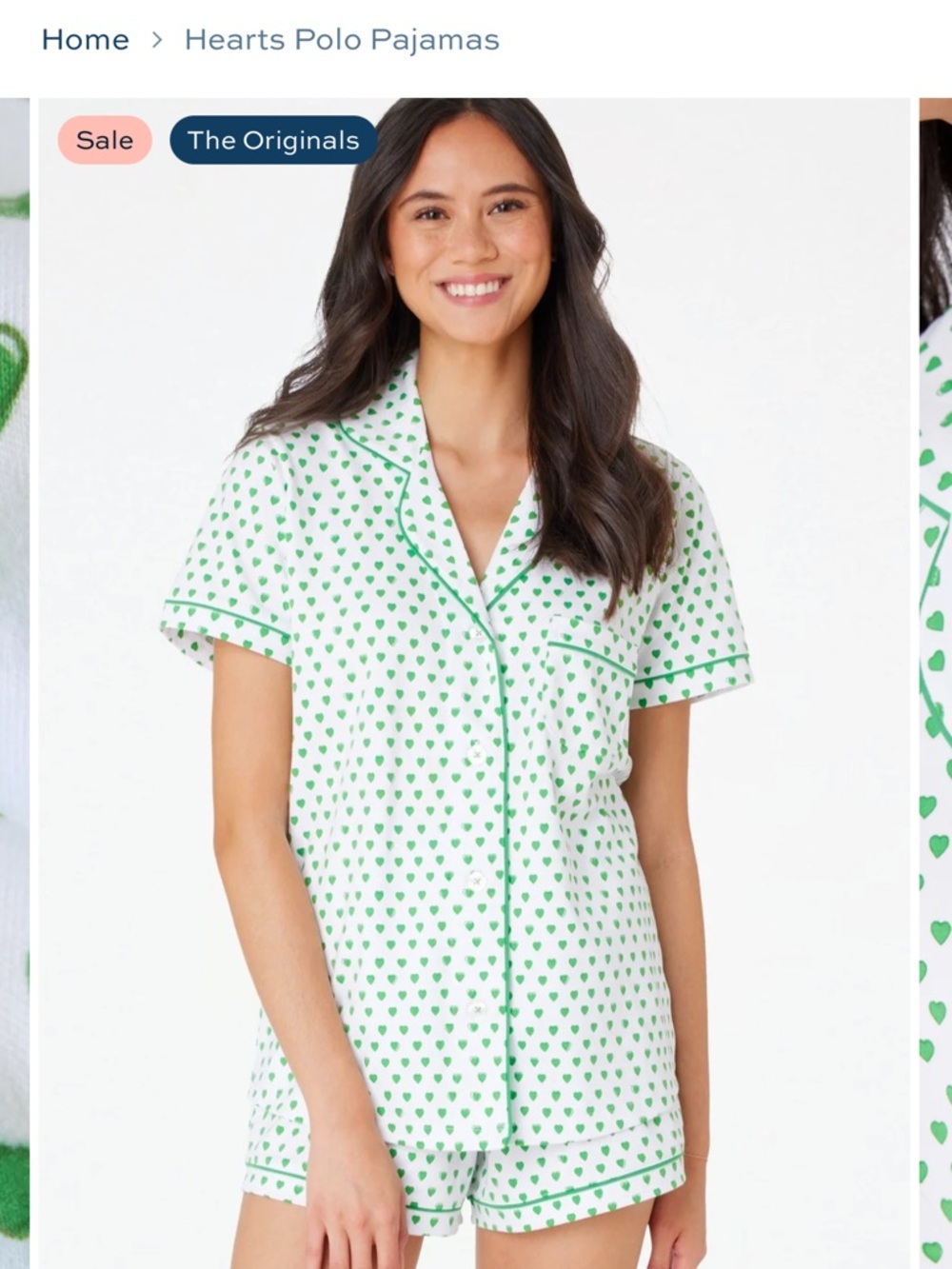 Roller Rabbit Green & White Hearts Short Pajama Top